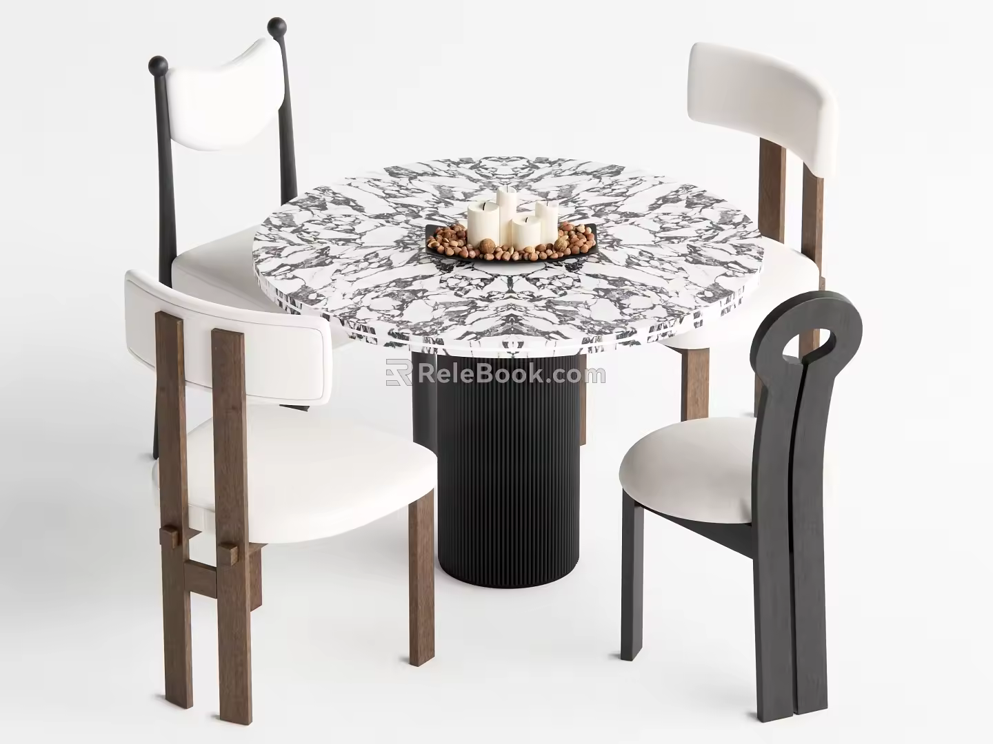 Middle style dining table and chair combination 3d model