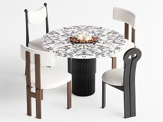 Middle style dining table and chair combination 3d model