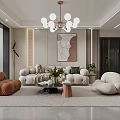 Modern Living Dining Room Interior With Sofa TV Wall Dining Table Chandelier And Area Rug