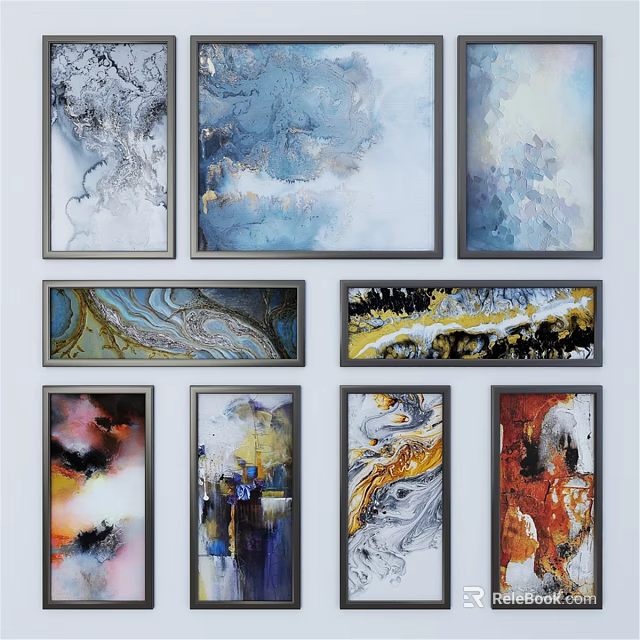 Modern Picture Frames With Colorful Abstract Art Paintings And Diverse Hues 3d model 