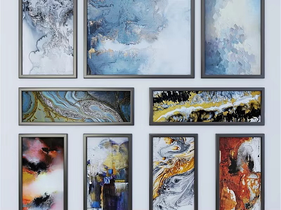Modern Picture Frames With Colorful Abstract Art Paintings And Diverse Hues 3d model