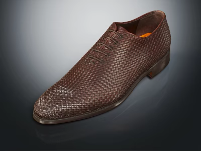 Men's Brown Woven Leather Formal Lace up Pointed Toe Dress Shoes Style 3d model