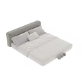 Minimalist Beige Double Bed With Soft Linen Mattress And Decorative Pillows