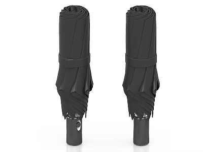 Two Black Foldable Umbrellas Featuring Sleek Modern Pleated Canopy Design And Black Handles 3d model