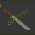 Handcrafted Traditional Knife With Wooden Handle Sheath And Blue Patterned Blade