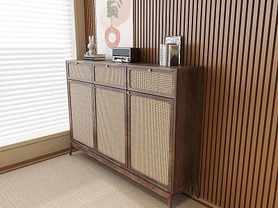 Wind Entrance Cabinet Wind Side Cabinet Rattan Entrance Cabinet Decorative Cabinet Book Jewelry Ornaments 3d model