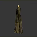Olive Green Vintage Long Dress With Round Neckline And Lace Embroidery