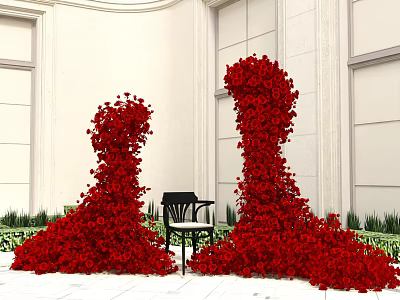Stunning Photo Spot With Giant Red Flower Decorations Black Chair And White Walls 3d model