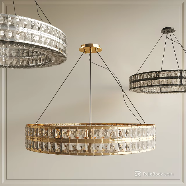 Elegant Modern Crystal Chandeliers With Gold Silver Black Circular Hanging Frames 3d model
