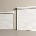 Two White Roller Shutters Of Different Sizes With Vertical Slats Against Beige Wall