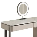 Modern Dressing Table With Marble Top Round Mirror Stool And Storage Cabinet 3d model