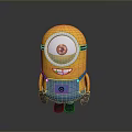Cute Movie Character Minion With Yellow Body One Large Eye Blue Overalls Black Gloves And Shoes