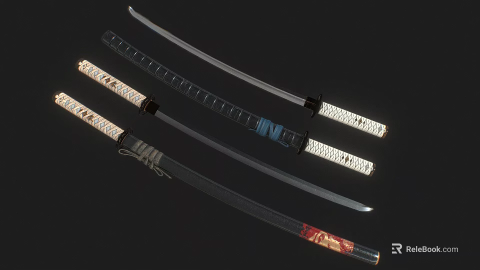 Samurai Swords In Various Styles Featuring Decorative Handles Sheaths And Sharp Blades 3d model