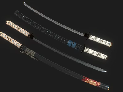 Samurai Swords In Various Styles Featuring Decorative Handles Sheaths And Sharp Blades 3d model
