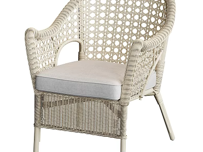 Rattan Lounge Chair With Woven Design And Light Gray Cushion 3d model