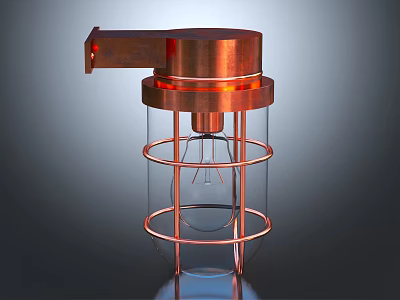 Copper Wall Light Featuring Metal Cage Frame And Clear Glass Shade Design 3d model