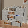 White Multi Layered Storage Cabinets With Transparent Doors And Drawers For Home Organization
