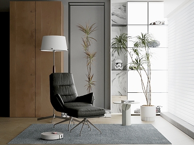 Leisure chair, side table, floor lamp, green plant carpet model