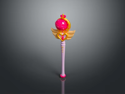 Pink Magic Wand With Red Orb Golden Wings And Decorative Pink Handle Design 3d model