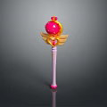 Pink Magic Wand With Red Orb Golden Wings And Decorative Pink Handle Design