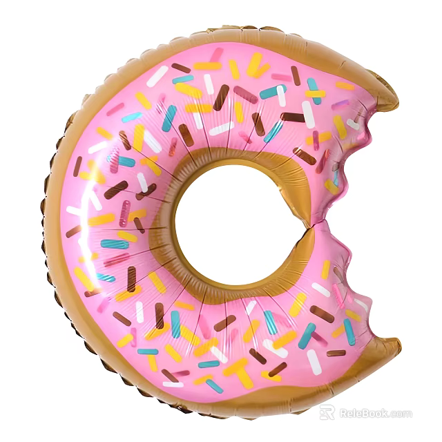 Pink Donut Shaped Balloon With Colorful Sprinkles And Golden Edge Bite Design 3d model 