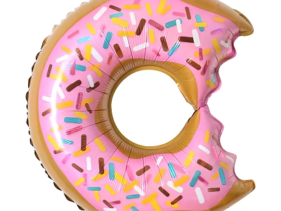 Pink Donut Shaped Balloon With Colorful Sprinkles And Golden Edge Bite Design 3d model