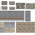 Road Infrastructure Elements with Stone Brick Concrete Materials and Retaining Wall Designs 3d model