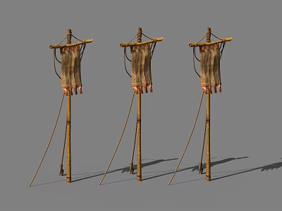 Three Fabric Banners On Wooden Tripod Stands With Tassel Details 3d model