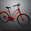 Classic Red Bicycle Featuring Brown Seat Yellow Fenders And Black Wheels