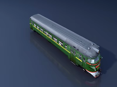 Green Classic Passenger Train With Silver Roof Windows And Streamlined Front Design 3d model