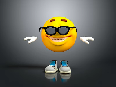 Yellow Smiley Face Decorative Figurine Set Wearing Black Sunglasses White Hands And Gray Shoes 3d model