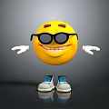 Yellow Smiley Face Decorative Figurine Set Wearing Black Sunglasses White Hands And Gray Shoes