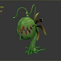 Fantasy Cartoon Plant With Green Body Open Mouth Sharp Teeth And Colorful Petals