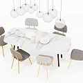 Modern Dining Table Set With Six Chairs Marble Tabletop And Hanging Pendant Lights 3d model