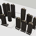 Tall Buildings Surrounding Elegant Entrance With Symmetrical Columns Decorative Doors And Chandelier