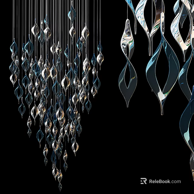 Modern Elegant Chandelier Featuring Multiple Geometric Glass Pendants And Shiny Metallic Accents 3d model 