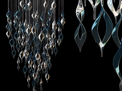Modern Elegant Chandelier Featuring Multiple Geometric Glass Pendants And Shiny Metallic Accents 3d model