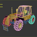 Yellow Utility Vehicle Design With Large Tires Front Bucket And Reflective Surface