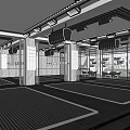 Modern Car 4S Shop Interior Design With Spacious Showroom Black Grid Floor And Ceiling Lights