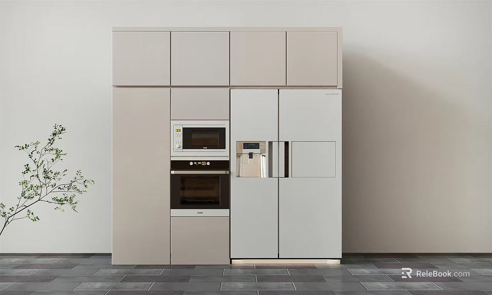 Modern Kitchen Cabinetry Design With Built in Microwave Oven And Refrigerator 3d model