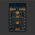 Dark Blue Decorative Screen with Intricate Golden Patterns Geometric Designs Sun Motif and SMELLIS Logo