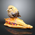 Small Yellow Spotted Bird Standing On Corn With Colorful Kernels Decorative Figure