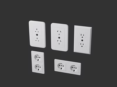 White Modern Switch Panels With Different Socket Designs For Home Electrical Use 3d model