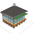Traditional Wooden House With Black Tiled Roof Large Glass Windows And Supporting Pillars