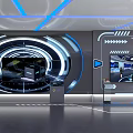 Futuristic Tech Control Room With Circular Display Blue Lighting And Interface Elements 3d model