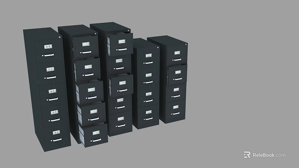 Black Metal File Cabinets With Multiple Drawers For Office Storage 3d model