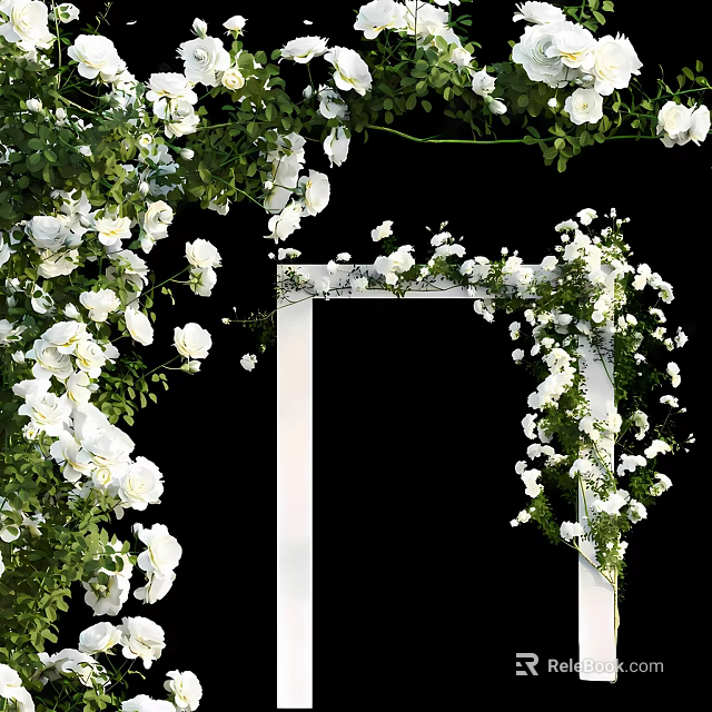 Lush Vines With White Flowers And Green Leaves Decorating White Archway 3d model 
