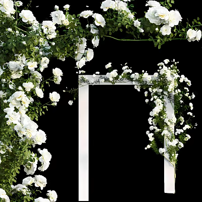 Lush Vines With White Flowers And Green Leaves Decorating White Archway 3d model