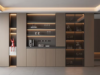 Sleek Modern Sideboard Featuring LED Lighting Open Shelves And Glassware Storage 3d model