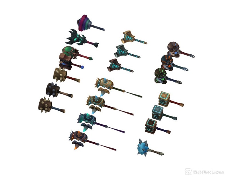 Fantasy Weapon Collection Showcasing Various Ornate Hammers With Unique Designs 3d model 